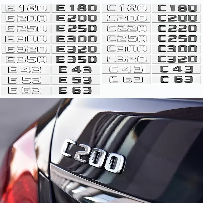 

Car 3D ABS Trunk Letters Logo Badge Emblem Decals Sticker For Mercedes Benz AMG C Class C43 E63 4Matic V6 V8 C180 E200 W205 W213
