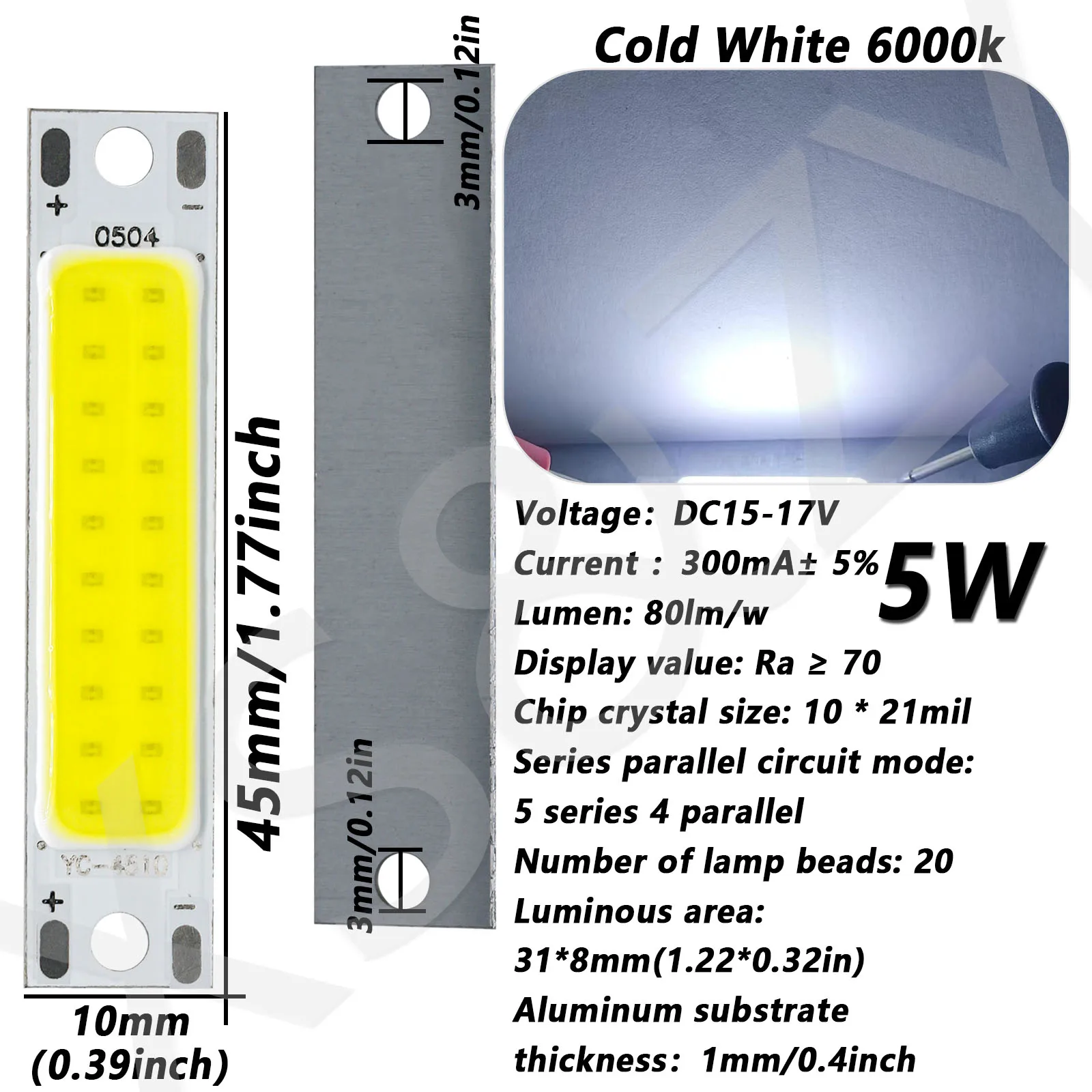 Pasek COB LED światło DC15-17V żarówka 5W listwa LED biała ciepła biała neutralna lampa 6000K do na ścianę W korytarzu akcesoriów