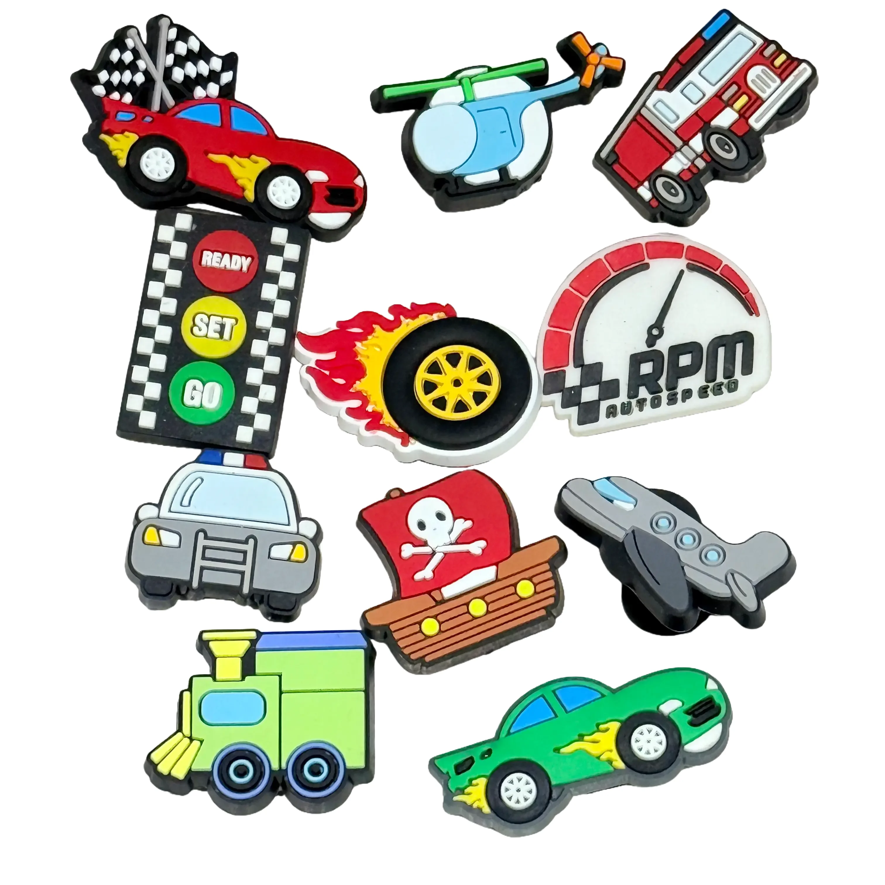 Mesuca 5-100Pcs Cartoon Racing Car Airplane PVC Shoe Charms Accessories Sandals Shoes Decorations DIY Women Phonecase Backpack
