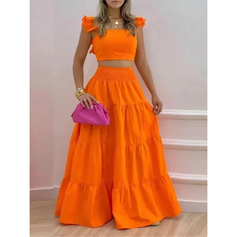 2025 جديد مثير الصلبة اثنين دعوى المرأة موضة عادية فضفاض فستان ماكسي 2 قطعة مجموعة الإناث أنيقة HBear البيت 002