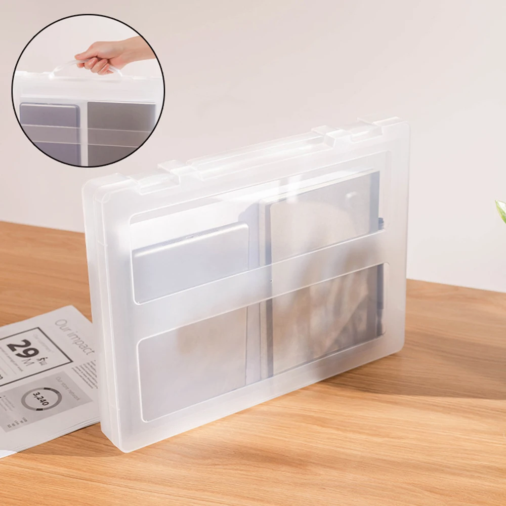 Caixa de armazenamento de documentos a4 transparente, material de escritório, caixa de arquivo, armazenamento de mesa, arquivo portátil, grande capacidade