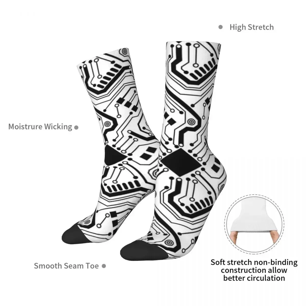 Printed Circuit Board - Black On White Socks Harajuku Super Soft Stockings All Season Long Socks Accessories for Unisex Gifts