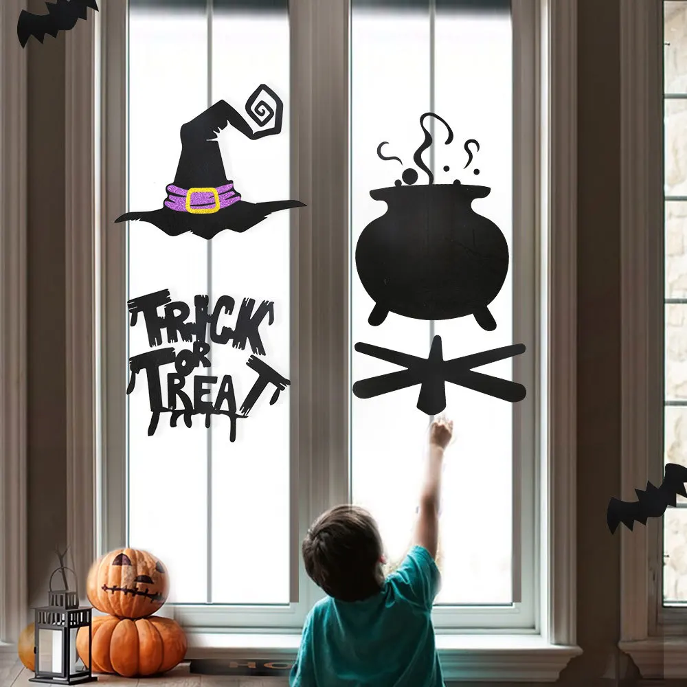 Autocollants de porte de chambre d'halloween, décor de fenêtre, squelette main citrouille, autocollants de fenêtre, fantôme diable, chapeau de sorcière, cadeau de décoration, DIY bricolage