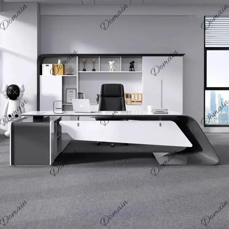 B46 XX Fashion Baked Paint Boss Desk With Side Cabinet Modern Office Table Bureaux De Travail L Shaped Desk Schreibtisch Furnitu