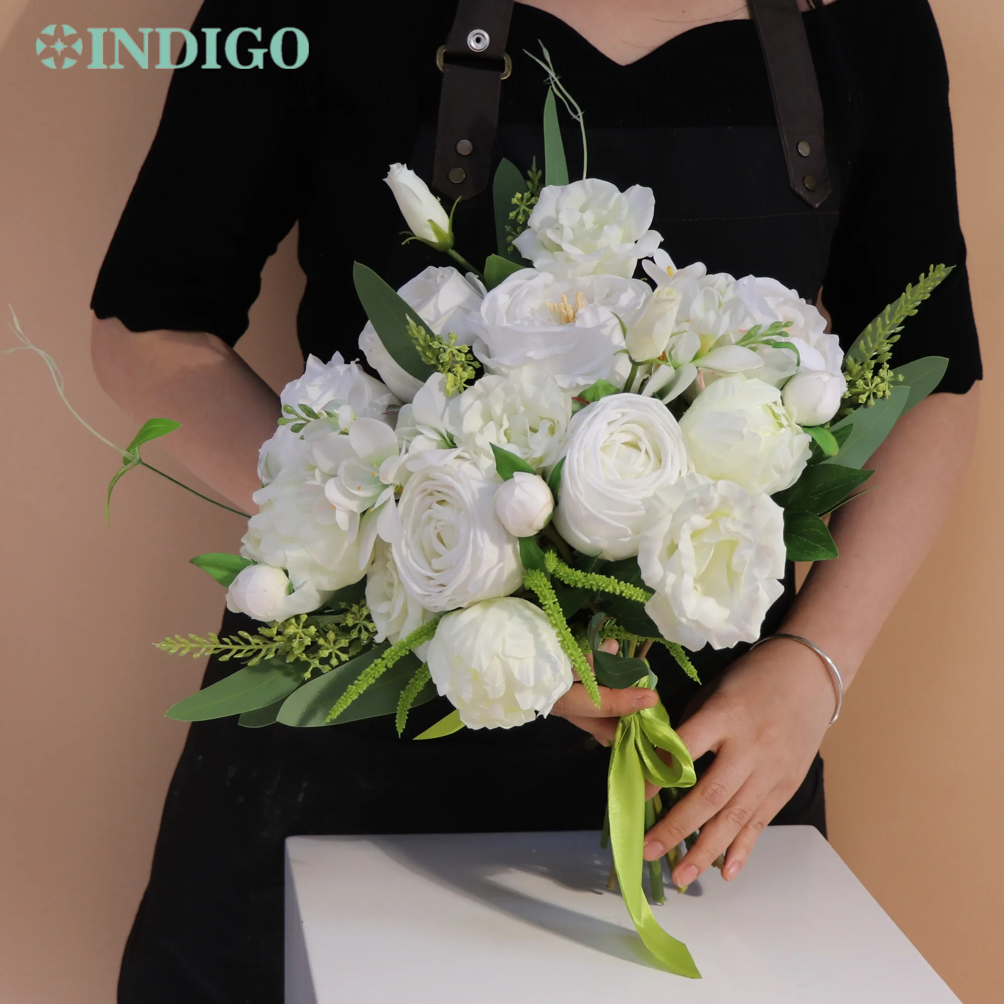 

Handmade Bouquet White Rose Calla Protea Eucalyptus Tulip Artificial Flower Wedding Bride Holding Flower Event INDIGO Designed