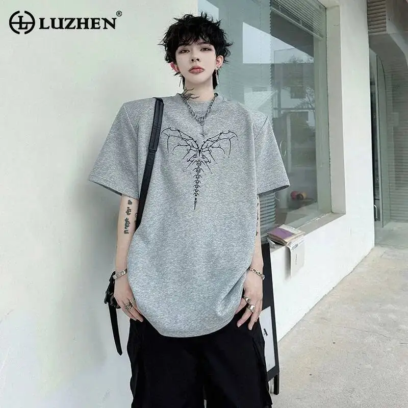 LUZHEN 2026 Summer Original Pattern Embroidery Shoulder Pad T-shirts Men's Loose Short Sleeve Casual Tops Street Clothes JY6563