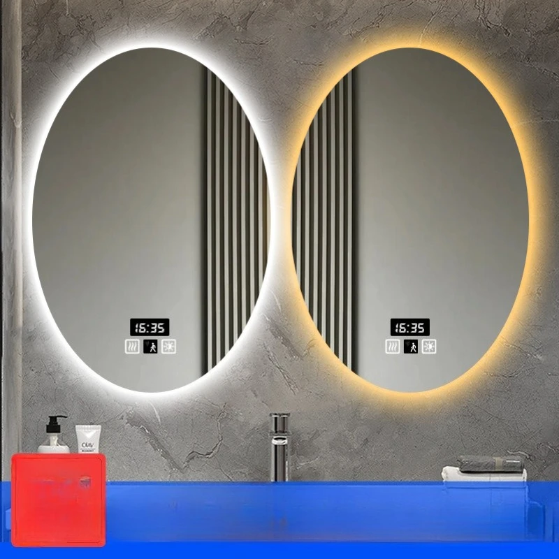 Hotel Mirror Oval Bathroom Cosmetic Mirror with Lamp Toilet Defogging Led Luminous Sensing Touch Bathroom Mirror Smart Mirror