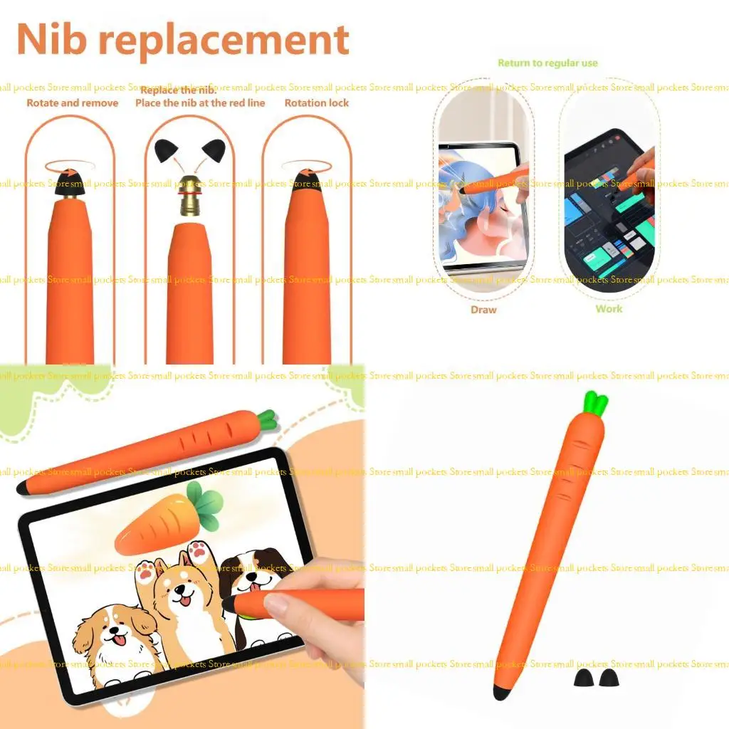 

R1WD Мягкий силиконовый стилус-морковка для удобного захвата, длительное письмо на планшетах, доски для рисования, в комплект 2