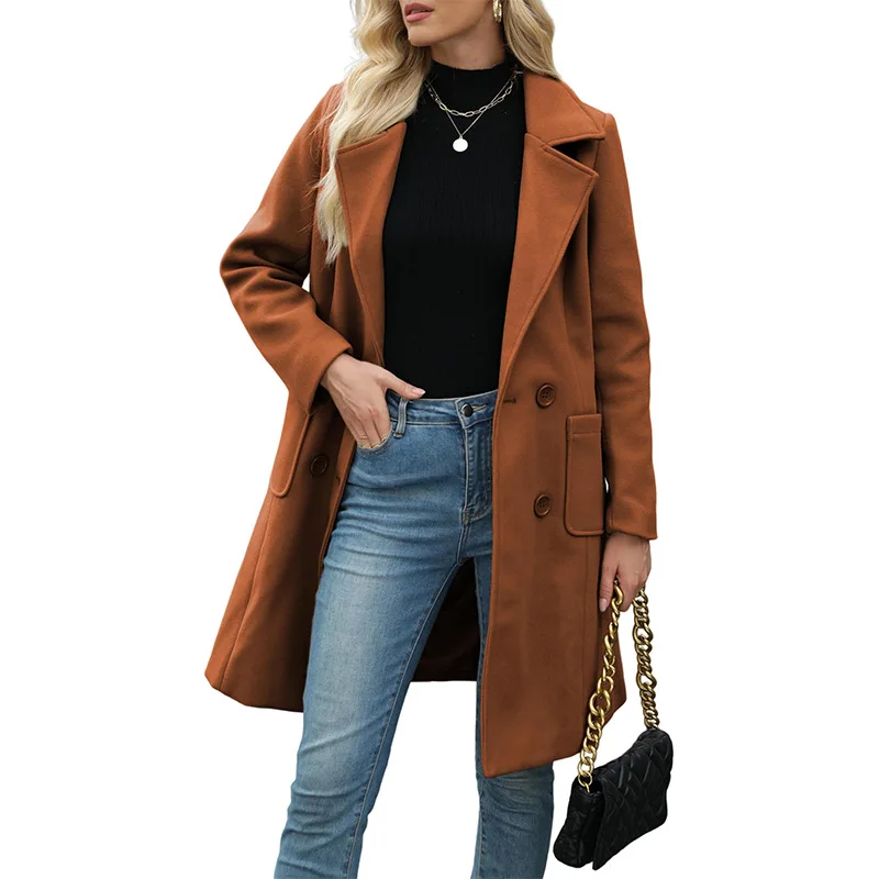 Europe and The United States Cross-border 2026 Fashion Women's Clothing Autumn and Winter New Double-breasted Woolen Coat Fashion Temperament Lapel Woolen Coat