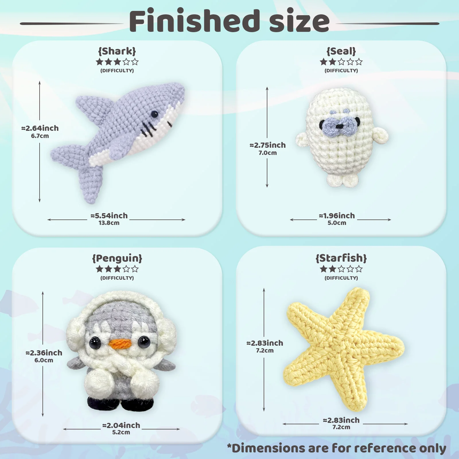 YAMAXIN 4PCS DIY Crochet Kit for Beginners Ocean Animal Themed Easy Craft Tool Set Arts And Crafts Knitting