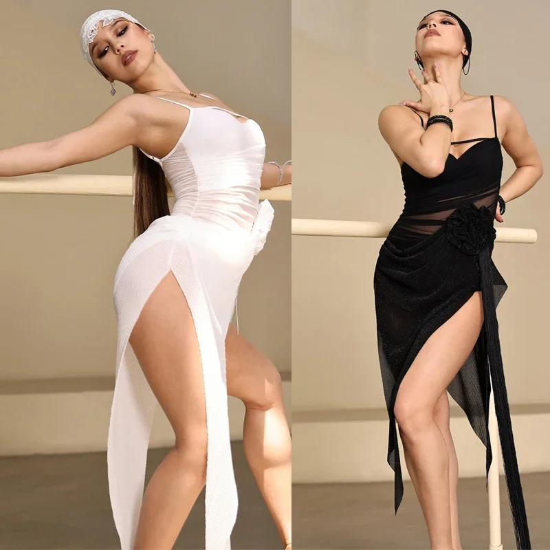 

2025 New Sexy Sleeveless Latin Dance Performance Dress Women Chacha Samba Dancing Dress Adults Stage Performance Wear