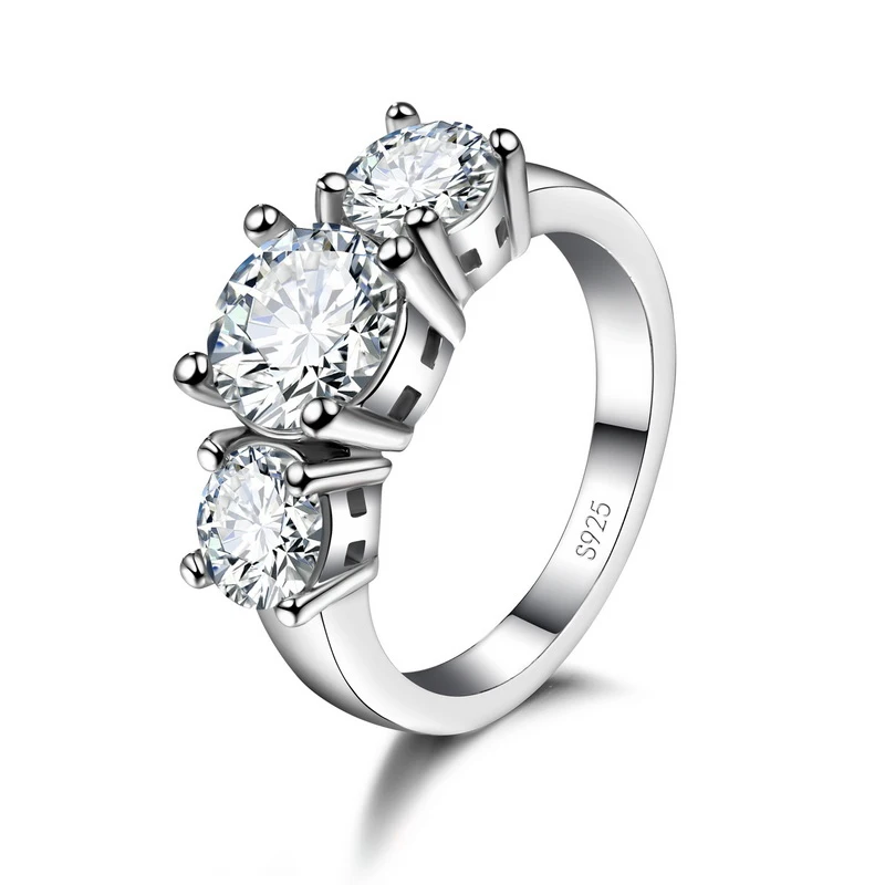 

Hot Sale 925 Sterling Silver Color 3 CZ Stone Prong Setting Band Rings for Men Women Wedding Engagement Jewelry