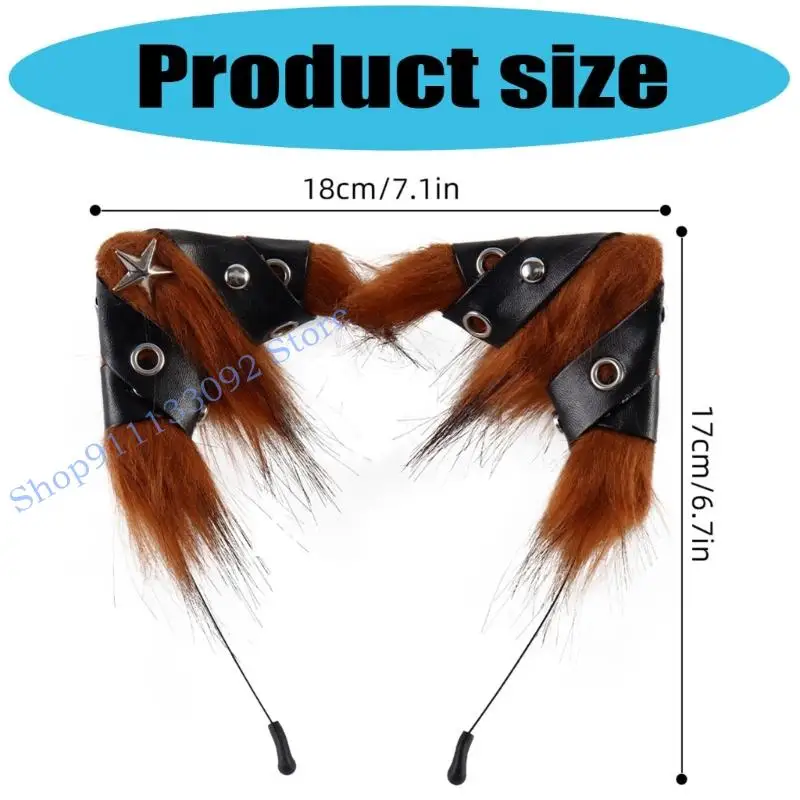 Diadema con orejas lobo/zorros/gatos piel sintética H9ED, diadema para Cosplay, diadema con orejas animales