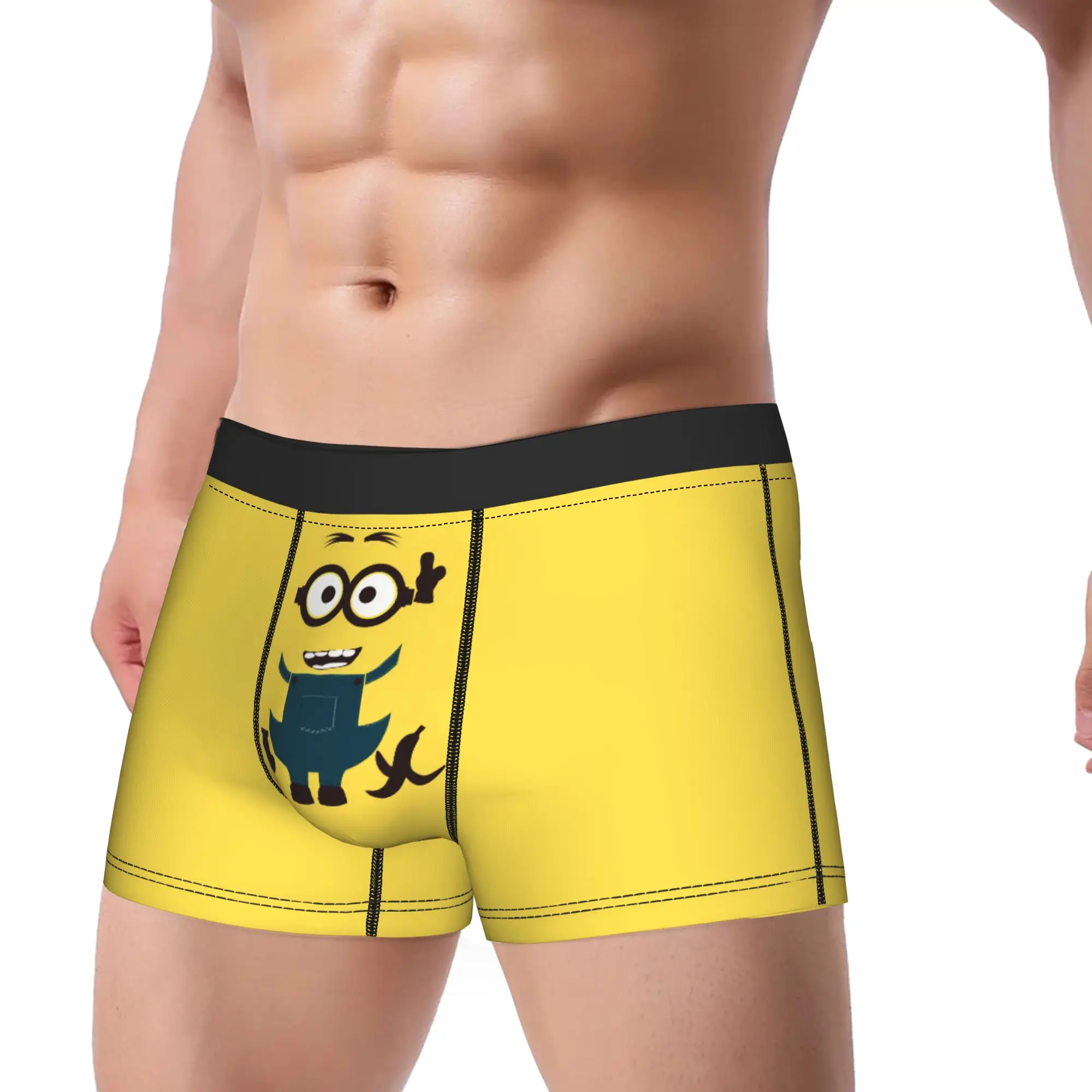Cartoon M-Minions Face Print Boxershorts Pouch Underwear High Quality Custom Boxer Brief Comfortable Men's Underpants Plus Size