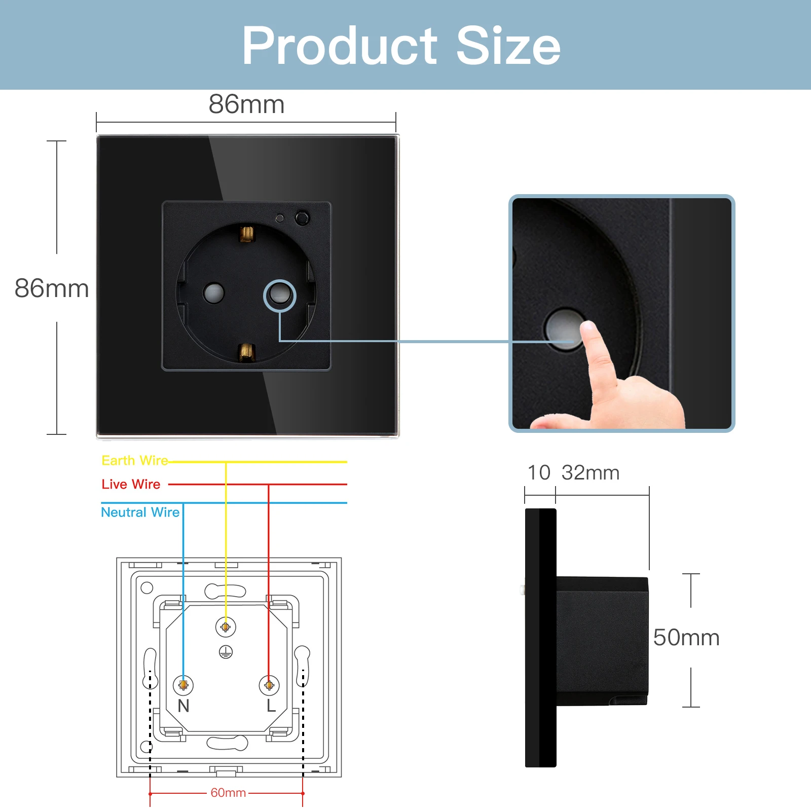 BSEED Single Wifi Socket Smart Wall Socket Electric Outlet Power Monitoring Function Tuya Google Smart Life Alexa Voice Control