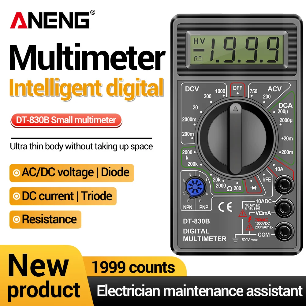 

ANENG DT830B Digital Multimeter Professional Electrician Tool AC/DC Voltage Meter DC Current Triode Diode Handheld Meter Tester