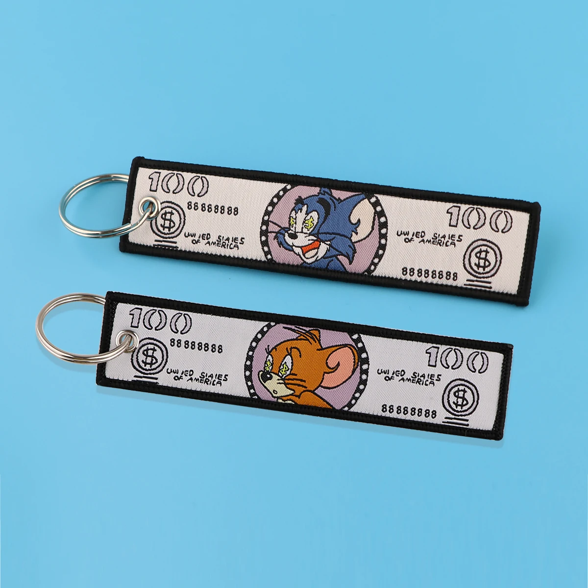 Porte-clés de voiture de dessin animé amusant, étiquette de jet, porte-clés brodés de chat et de souris, porte-clés décoratifs animés, cadeaux pour chia, 1PC