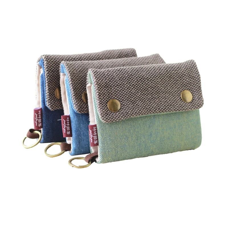 Handmade Three Fold Fabric Wallet Women Men Simple Short Zipper Purses for Teens Personality Multi-function Key Bag Card Holder