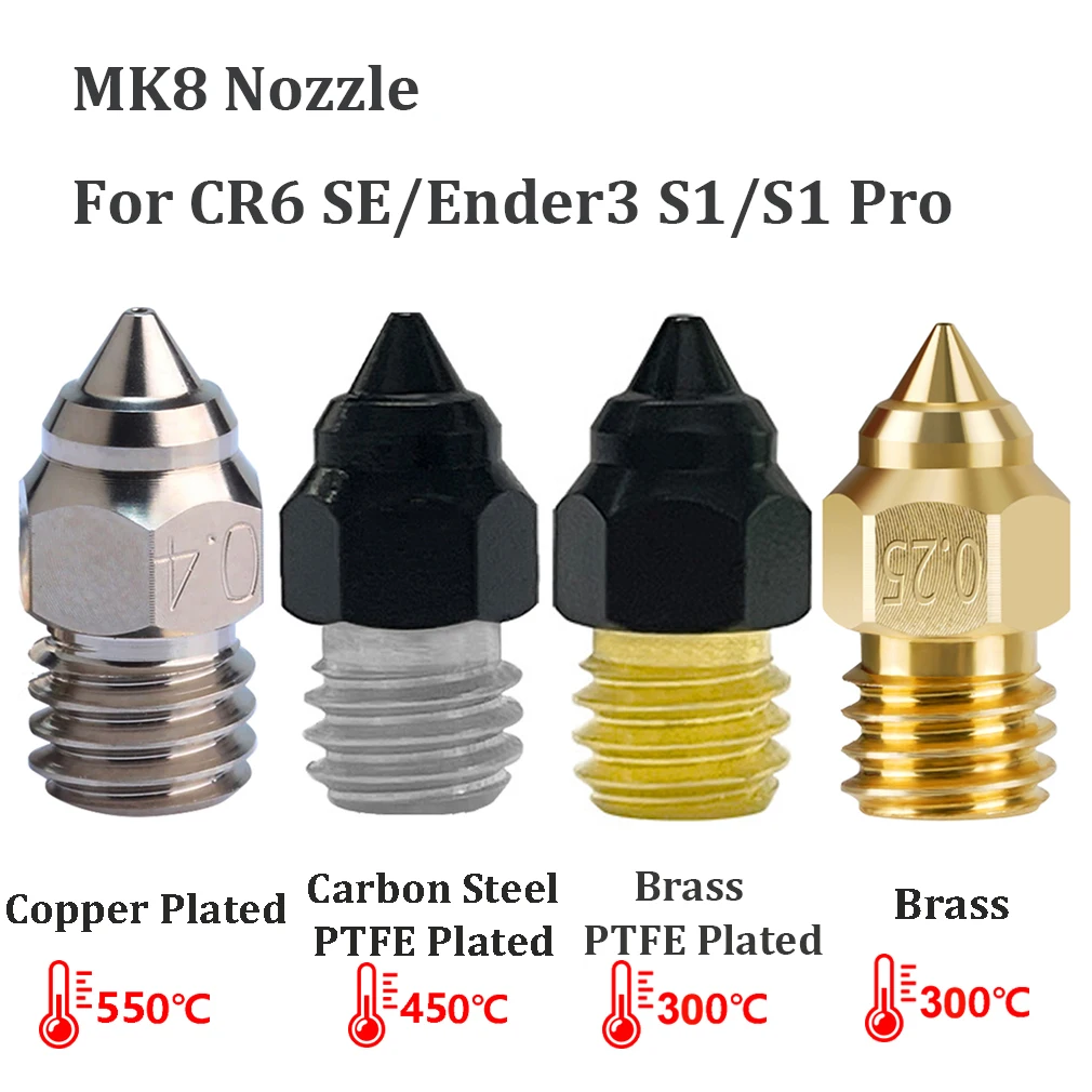 

MK8 Nozzle CR-6 SE PTFE Plated Copper Nozzles 3D Printer Parts M6 Ender-3 S1 Brass Nozzle For CR6 SE Ender 3 S1 Pro Ender 5