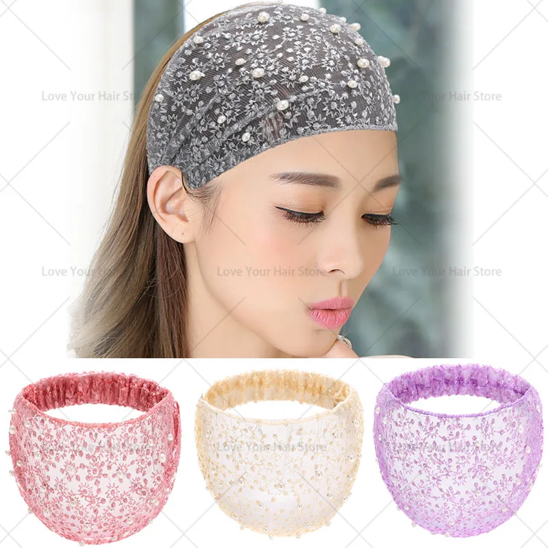 

Fashion Hair Pins Lace Headbands for Women Wide Floral Pearl Lace Elastic Headbands Hair Accessories for Women 헤어핀