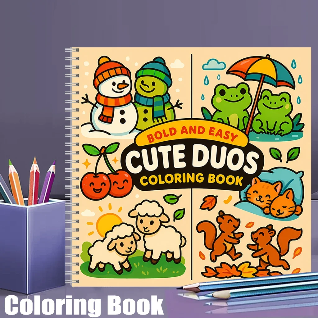 Easy Cute Duos Coloring Book for Adult Colouring Book, Birthday Day Gift, Back to School Supplies, Adults Cute Drawing Book