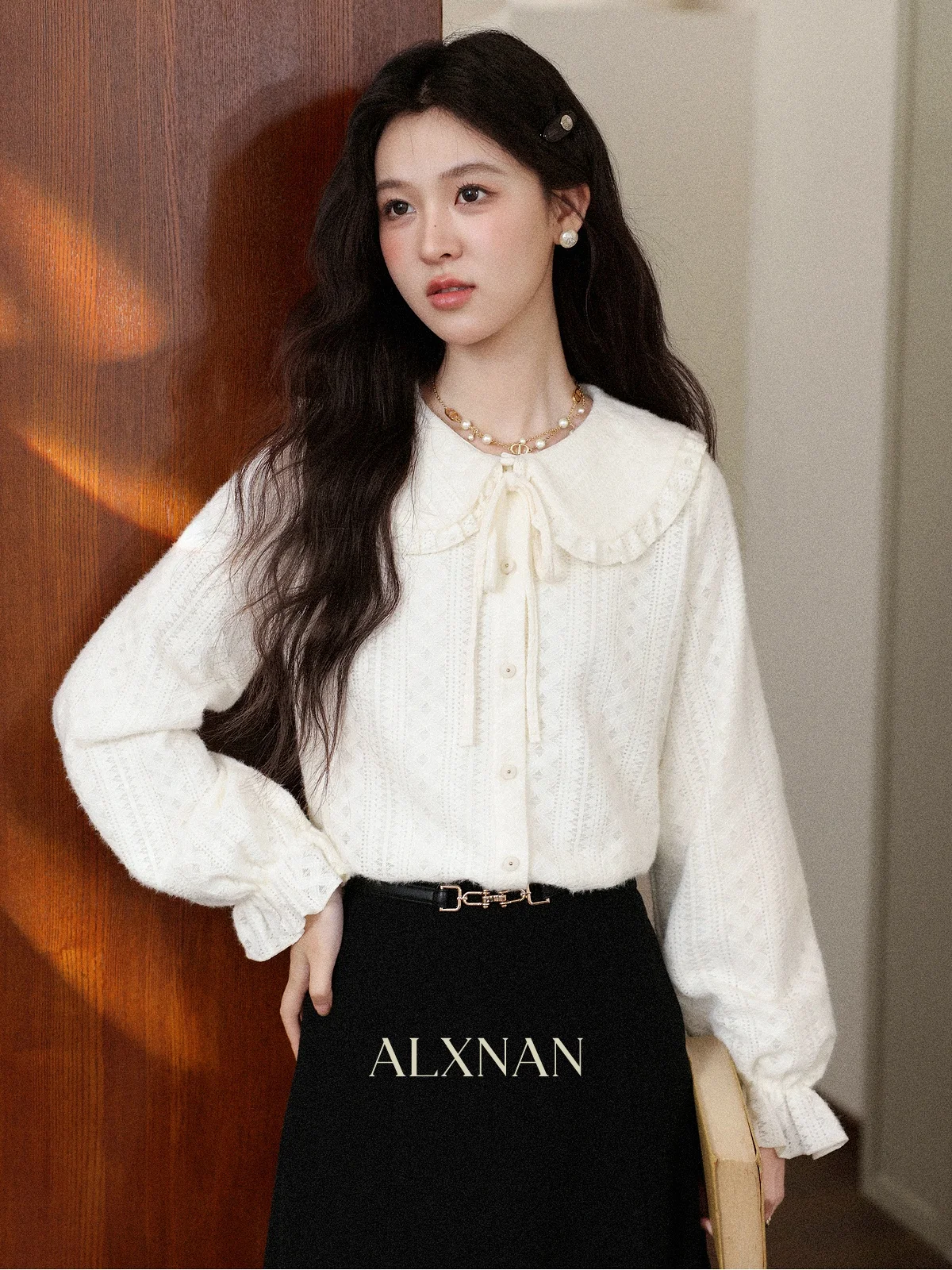 

Ele Long Sve Apricot Женский коврик Irt Deer towards South Autumn New Sle High Faion Женский топ свободного кроя