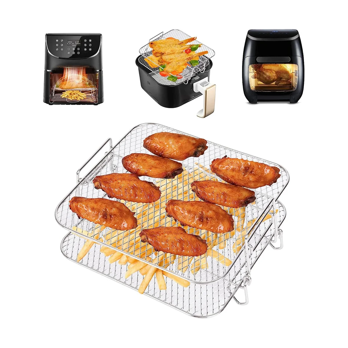 Air Fryer Rack para 5.5L Air Fryer, Grill Prateleira, Rack De Desidratador, Acessórios Quadrados, 2 Camadas