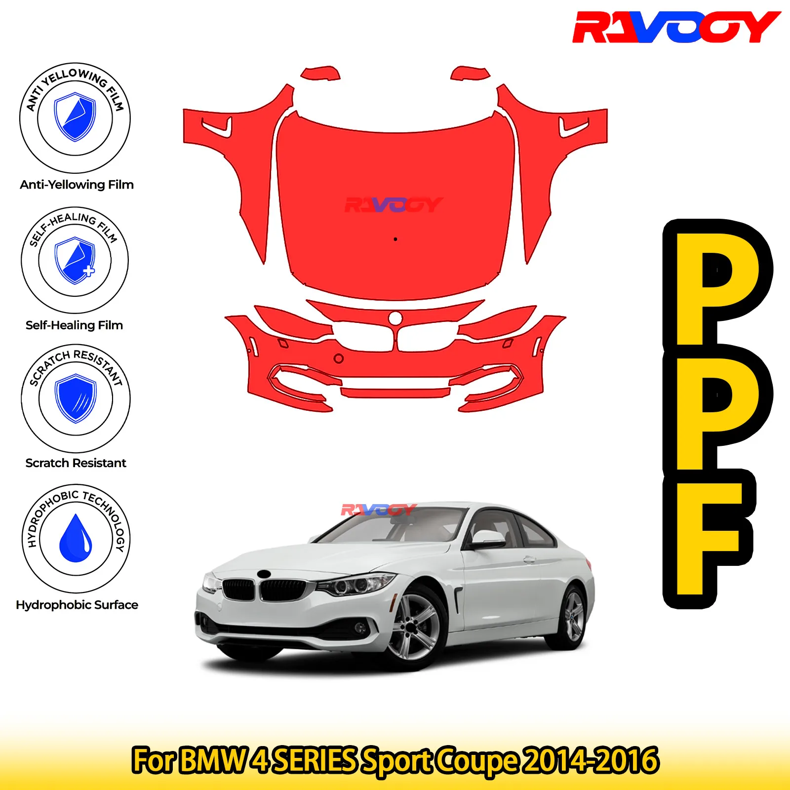 

For BMW 4 SERIES Sport Coupe 2014-2016 Glossy Matte Black Precut front PPF Kit Paint Protection Film