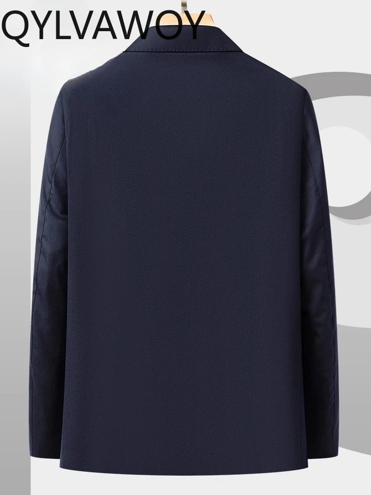 QYLVAWOY 95% Wool UK-Imported Fine-Woven Wool Men's Administrative Jacket Outerwear Lapel Top for Middle-Aged Dads LJ2661