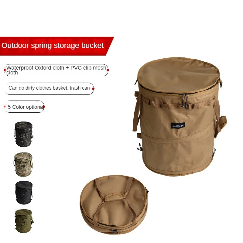 Outdoor camping folding trash can, picnic, portable sundries, dirty laundry basket, multi-functional spring storage, easy  carry