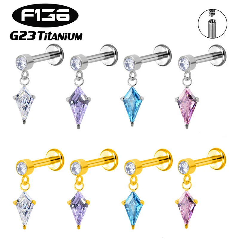 

1PC G23 Titanium Piercing Lip Stud Internal Thread Labret Zircon Pendant Tragus Cartilage Ear Stud Flat Back Piercing Jewelry