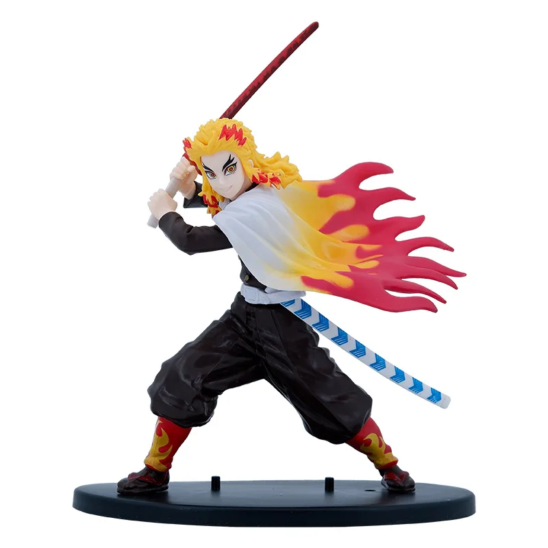 21.5CM Anime Demon Slayer Kimetsu No Yaiba Rengoku Kyoujurou Combat posture Action Figures PVC Model Statue Toys doll Gift boxed