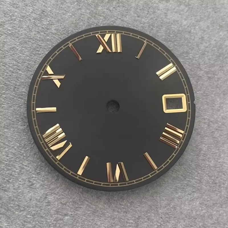 28.5 มม.สีดําDialไม่มีโลโก้SunลวดลายโรมันSilver Goldเล็บพื้นผิวเหมาะสําหรับNH35 NH36 4R 7Sการเคลื่อนไหวใหม่ล่าสุดสไตล์