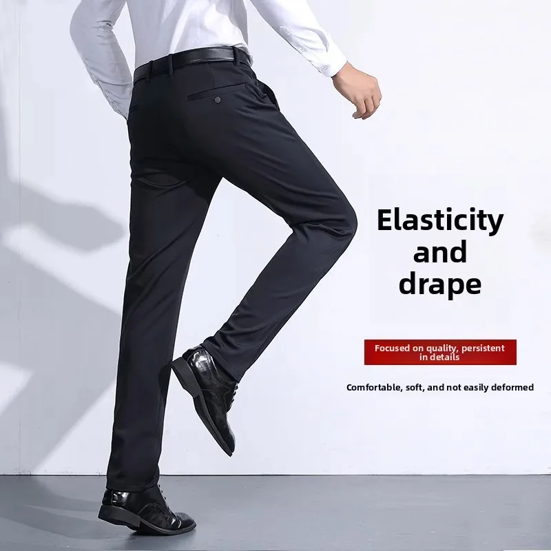 

Ice Silk Men's Formal Casual Pants Bla Slim Straight Fit Spring Summer New Sle Comfortable Polyester Cosite Fiber
