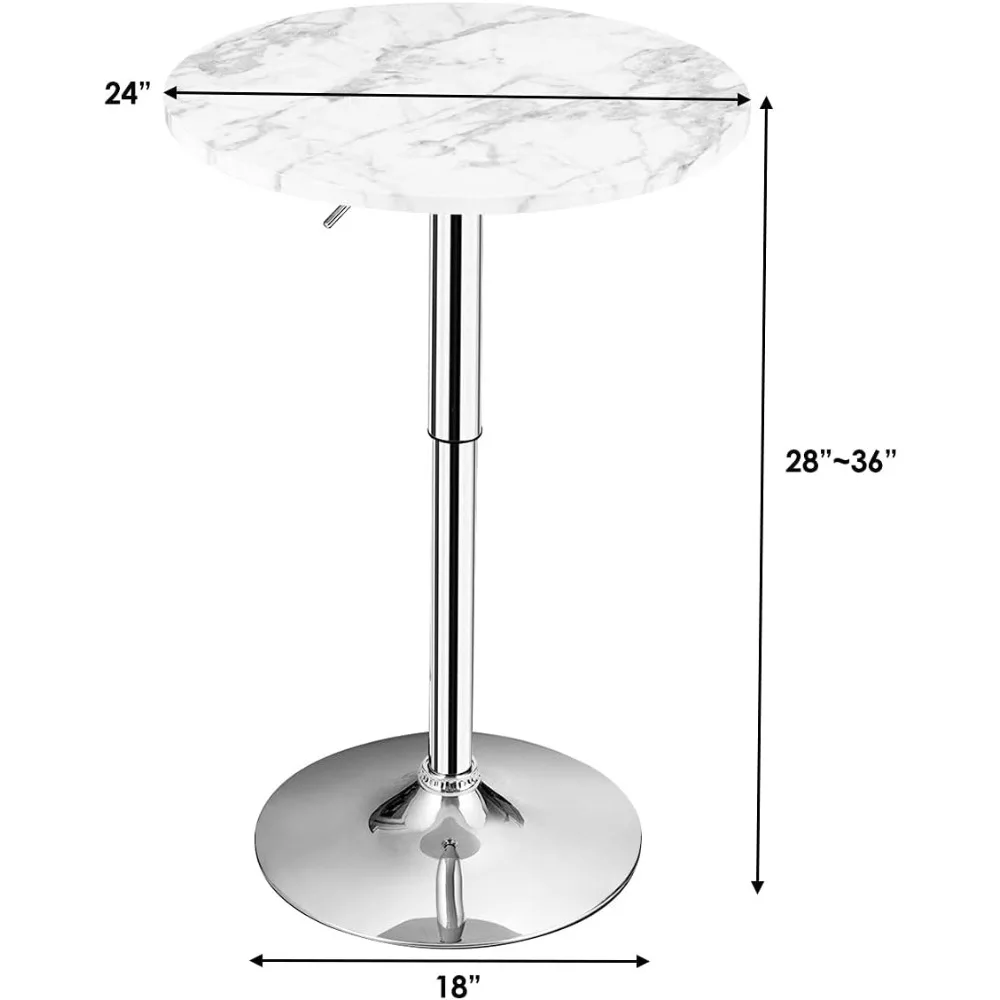 Runder Kneipentisch höhenverstellbar, 360° °   Drehbarer Cocktail-Pub-Tisch mit silbernen Beinen und Untergestell für Zuhause, Bartisch (weiß)