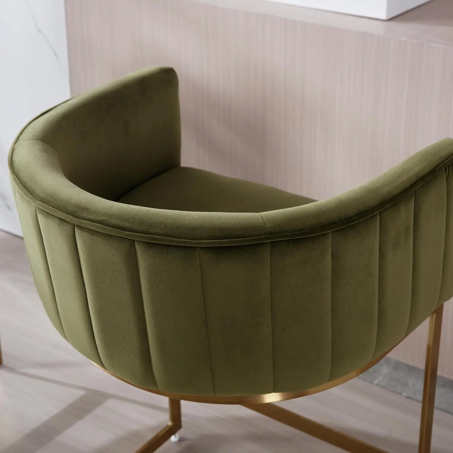 4 Modern Bar Stools Counter Height 24"" For Kitchen Island Velvet Upholstered Barrel Back Stool Chair And Golden Metal Frame