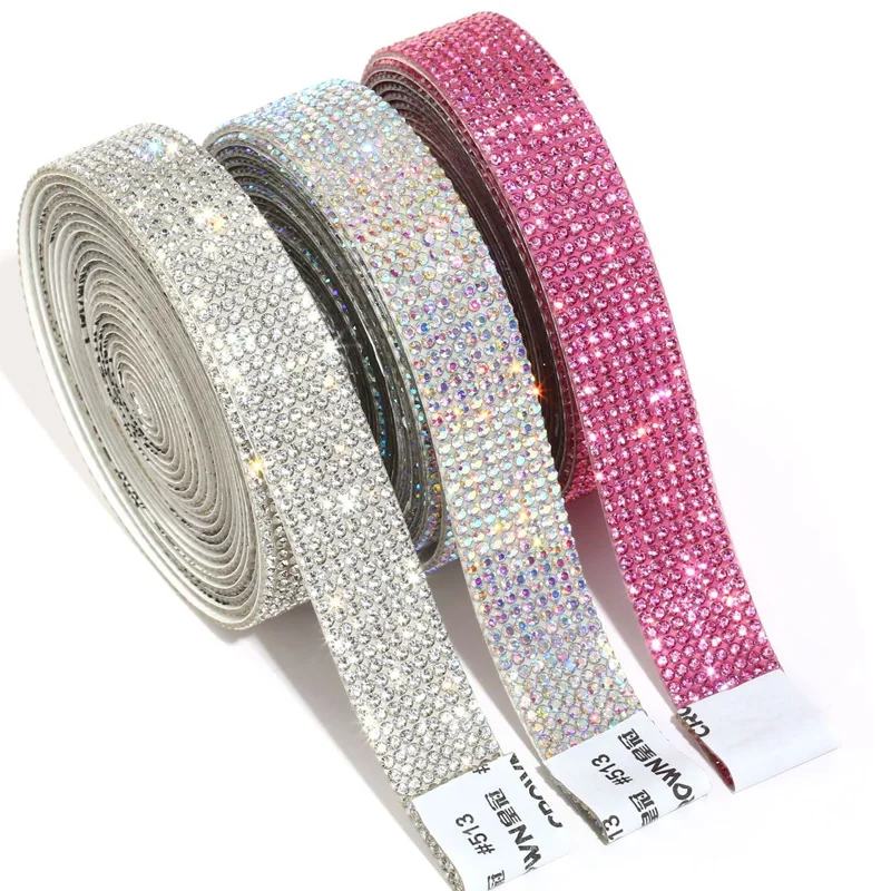 1 Yard Multicolor Self-adhesive Glitter Crystal Tape Shiny Rhinestone Chain for Handmade DIY Shoes Bags Clothing Home Decoration