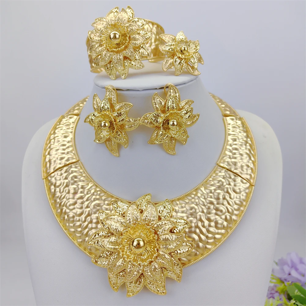 ESALE African Gold Color Flower Jewelry Set For Women Bridal Wedding Party Accessories Statement Jewelry Gift 2026 Trendy New