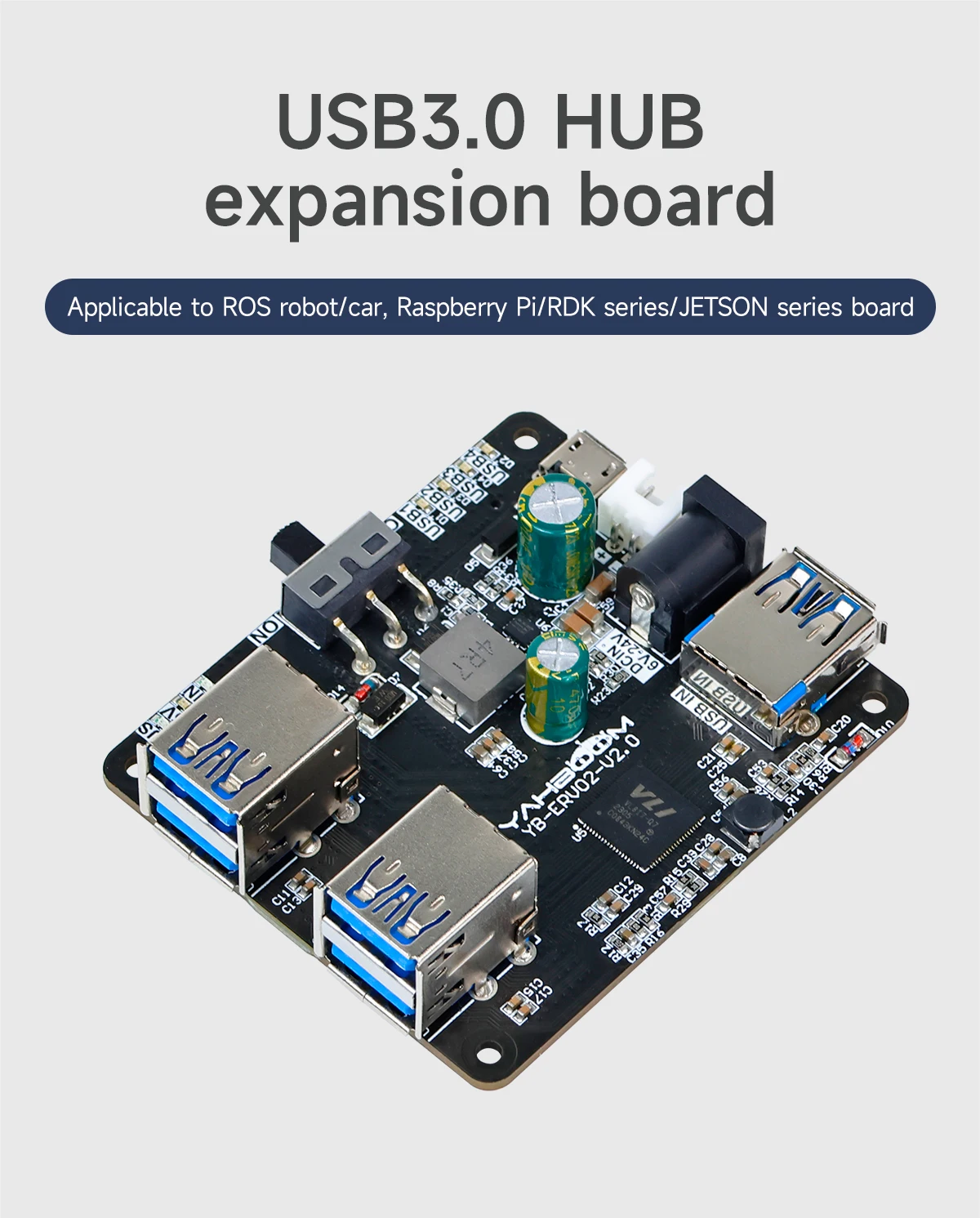 USB-Hub 3.0 Multi-USB-Splitter, 4 USB-Anschlüsse mit Micro-Ladeleistung, 9–24 V Stromversorgung für Raspberry Pi 5/4B Jetson Ros Roboterausrüstung – Detail 1