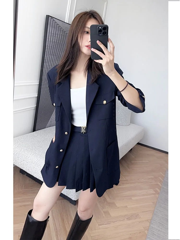 

Комплект Cambrie Big Sister Briti, костюм для колледжа, плиссированная юбка, брюки, модный ансамбль, осень 2024, женская одежда премиум-класса