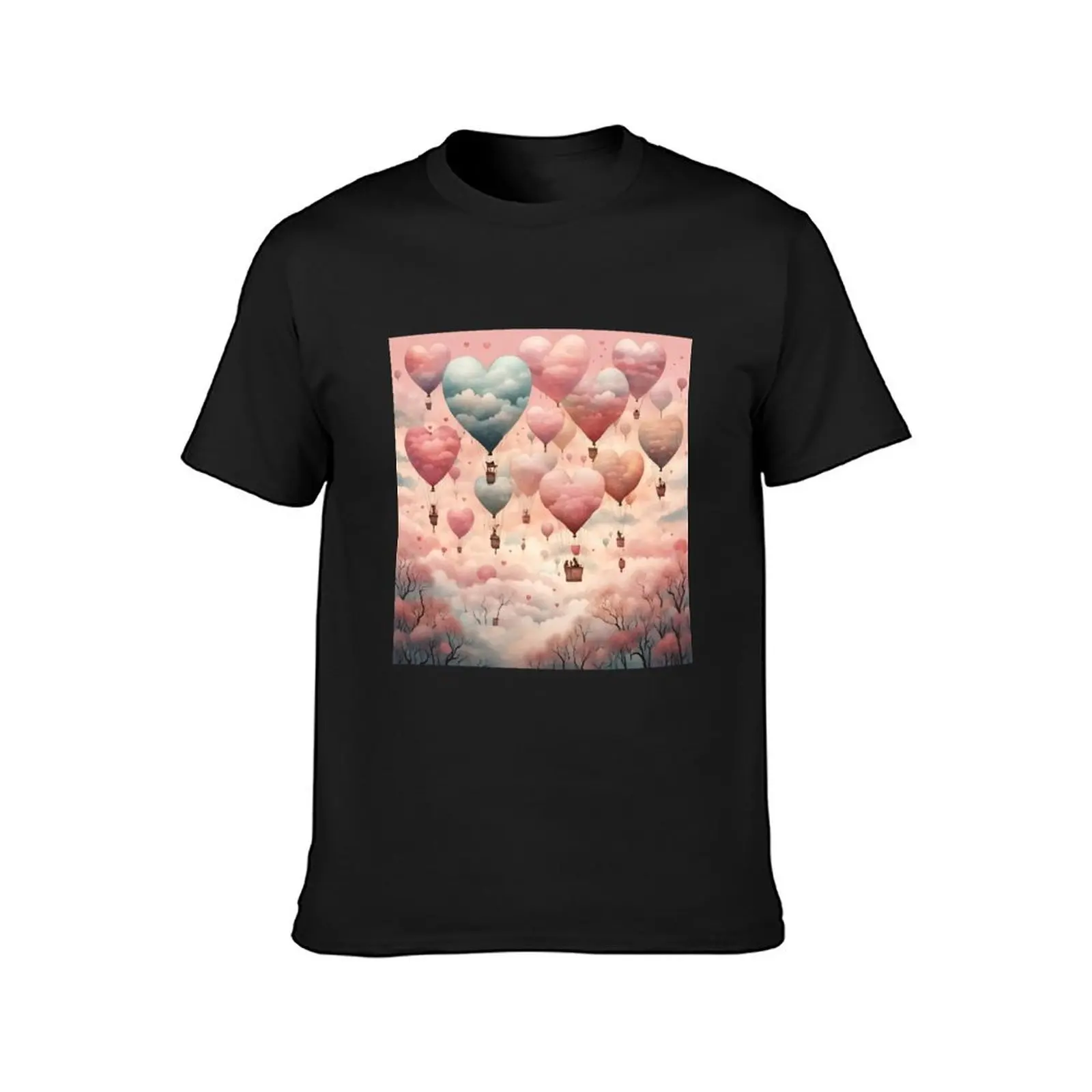 Love Heart Shaped Ballons Pink Watercolor T-Shirt cute tops plus sizes animal prinfor boys Men's cotton t-shirt