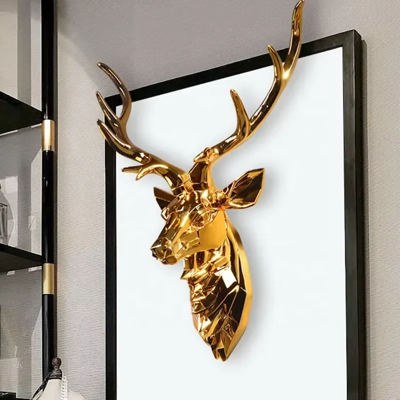 Handmade Resin Deer Head Wall Mount Sculpture Modern Artificial Animal Trophy for Living Room Home Decor Unique Gift Idea