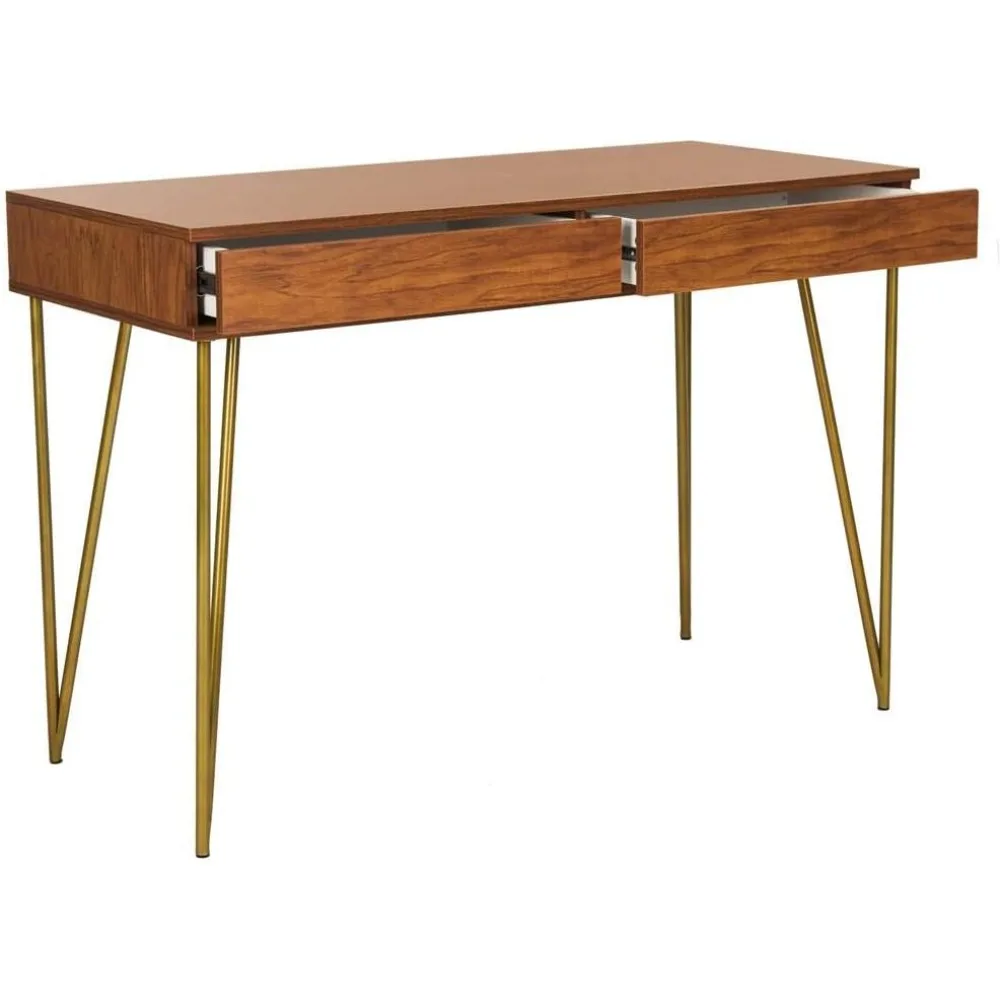Modern natural pine and gold dual tone office desk for home office