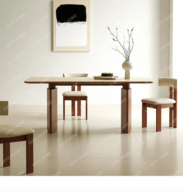 A Rock Slab Dining Table Light Luxury Rectangular Simple Full Support Medieval Ash Wood Solid Wood Dining Table