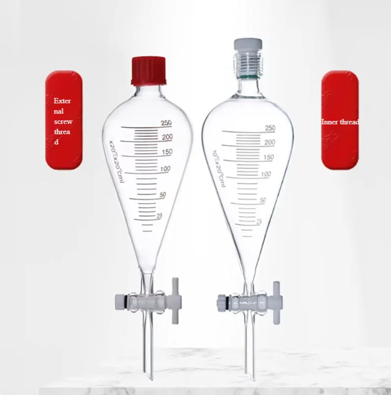 External thread graduated separatory funnel 60/125/250/500/1000/2000ml internal thread PTFE plug separatory funnel