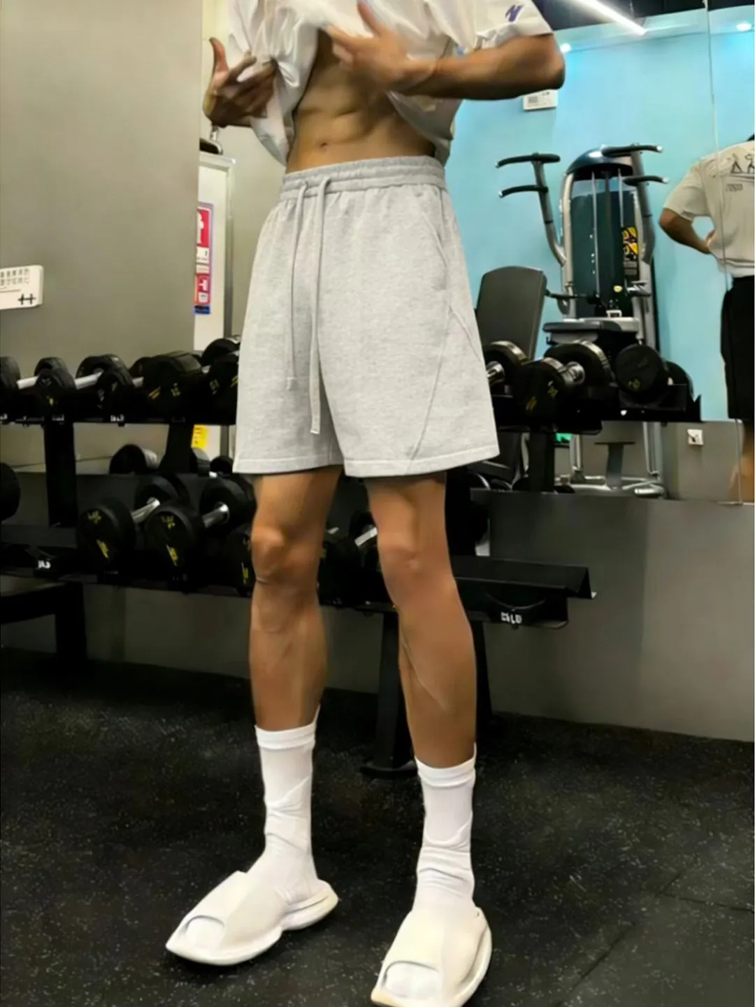 

Мужские летние спортивные брюки Heavyweight Fitnorts в американском деконструированном стиле, повседневные, укороченные (четыре-пять четвертей длины)