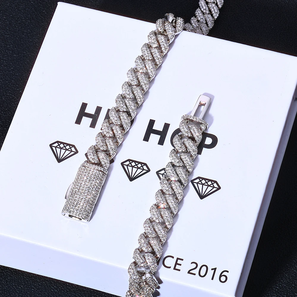 ESKEEM 10 มม.3 แถว Cuban CHAIN Iced OUT Cubic Zirconia Bubble Link สร้อยข้อมือผู้หญิงผู้ชายแฟชั่นเครื่องประดับ Hip Hop