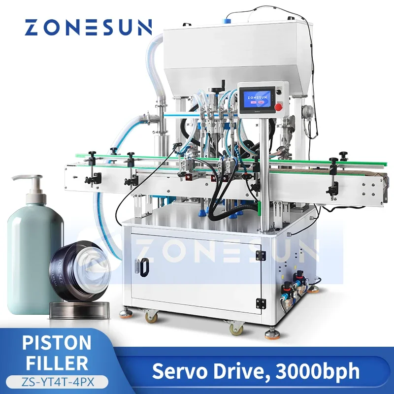 Zonesun Thick Paste Filling Machine Piston Filler Lotion Filling Machine Sauce Filling Equipment Liquid Filler ZS-YT4T-4PX