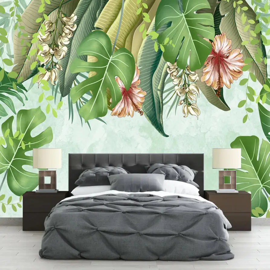 Nordic custom pastoral fresh tropical plants living room sofa background mural home decoration 3D photo wallpaper papier peint