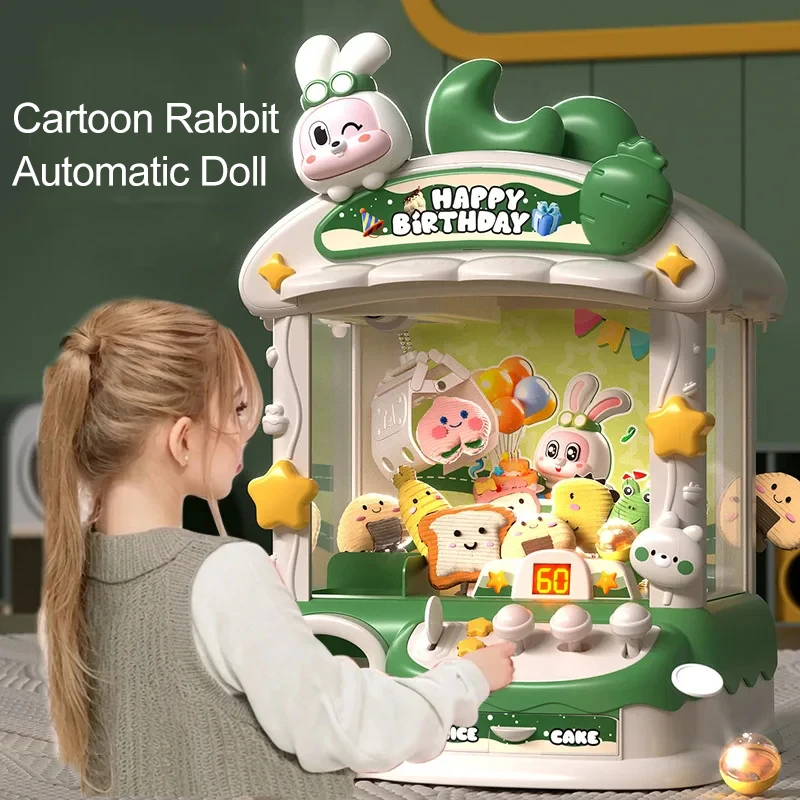 Big Cartoon Rabbit Automatic Doll Machine Toy for Kids Coin Operated Play Game Claw Crane Machines with Music Children Toy Gifts